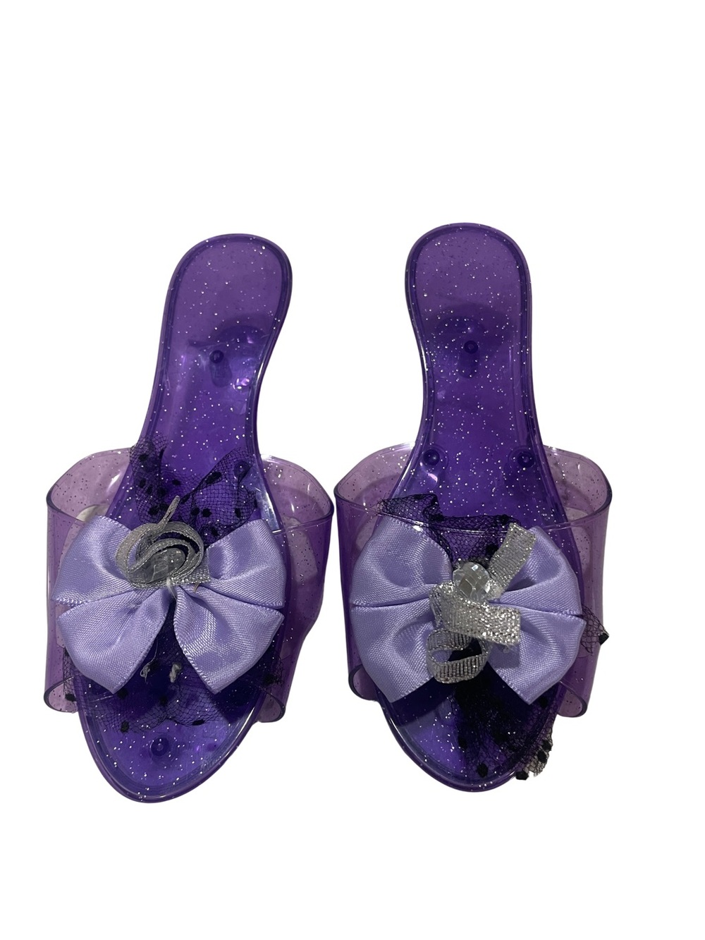 Girls Purple Glitter Bow Slide Sandals